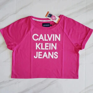 Calvin Klein Jeans Cropped Top French Terry Color Pink Size XXLarge Cotton Blend